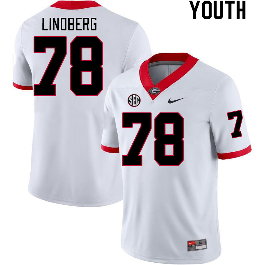 Youth #78 Chad Lindberg Georgia Bulldogs College Football Jerseys Stitched-White - Click Image to Close